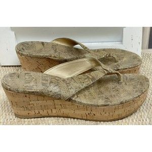Stuart Weitzman Womens Shoe Size 7 Tan Nairobi Leather Cork Wedge Sandals